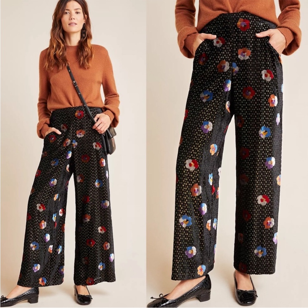 NWT Anthropologie x Eva Franco • pasquette velvet wide-leg pants sz 0